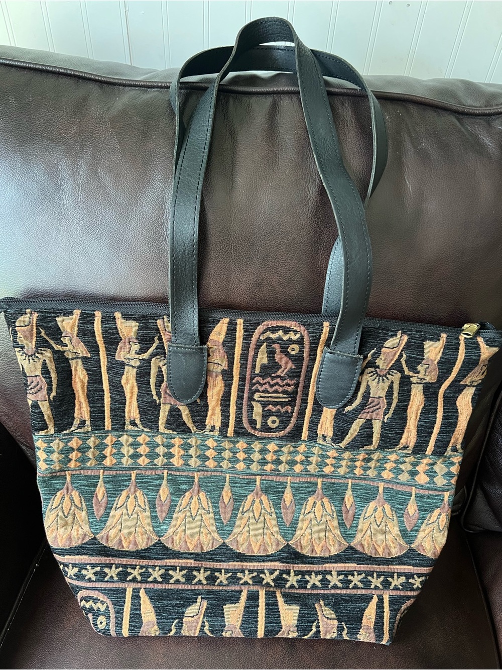 Gevive by Boyt Vintage Egyptian Woven Tapestry Zippered Carryalls Tote Bag
